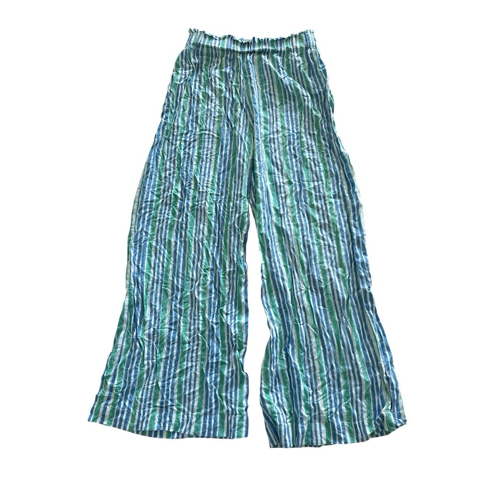 Emerson Fry India Collection Pull On Pants XS Blue Green Stripe Blockprint Modal